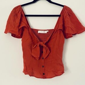 ASTR Top Off Shoulder Knot Crop Tank Smock Rust S